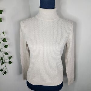 Pria Oatmeal Cable Knit Cotton Turtleneck Sweater